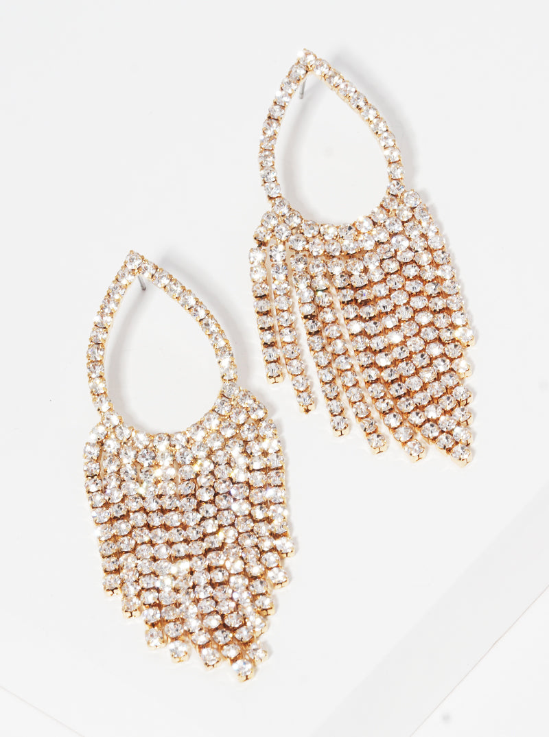 Teardrop Crystal Stone Fringe Drop Earrings