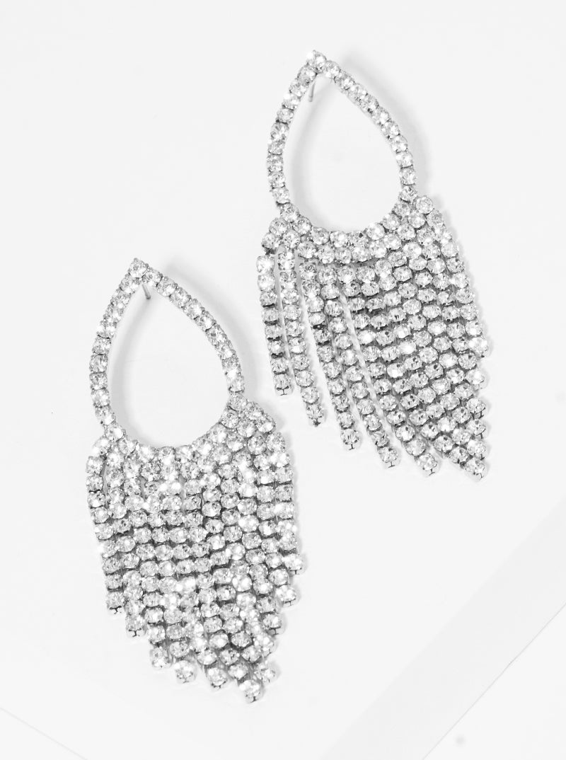 Teardrop Crystal Stone Fringe Drop Earrings