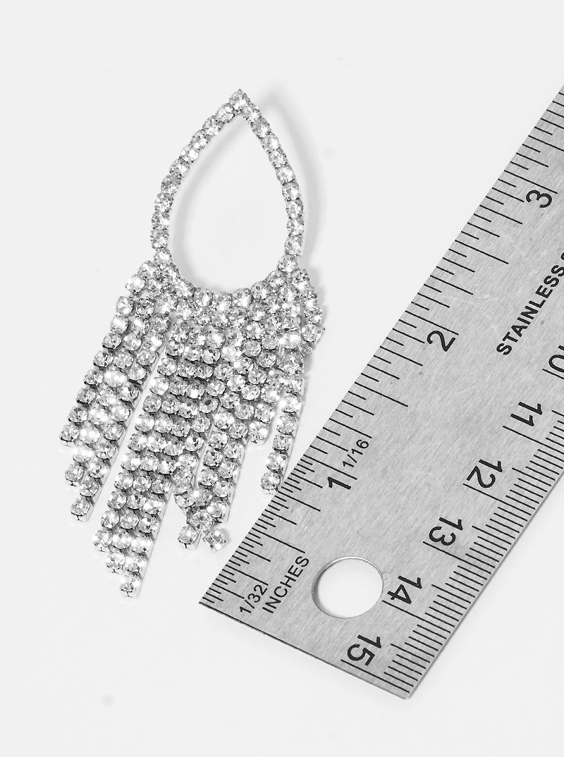 Teardrop Crystal Stone Fringe Drop Earrings