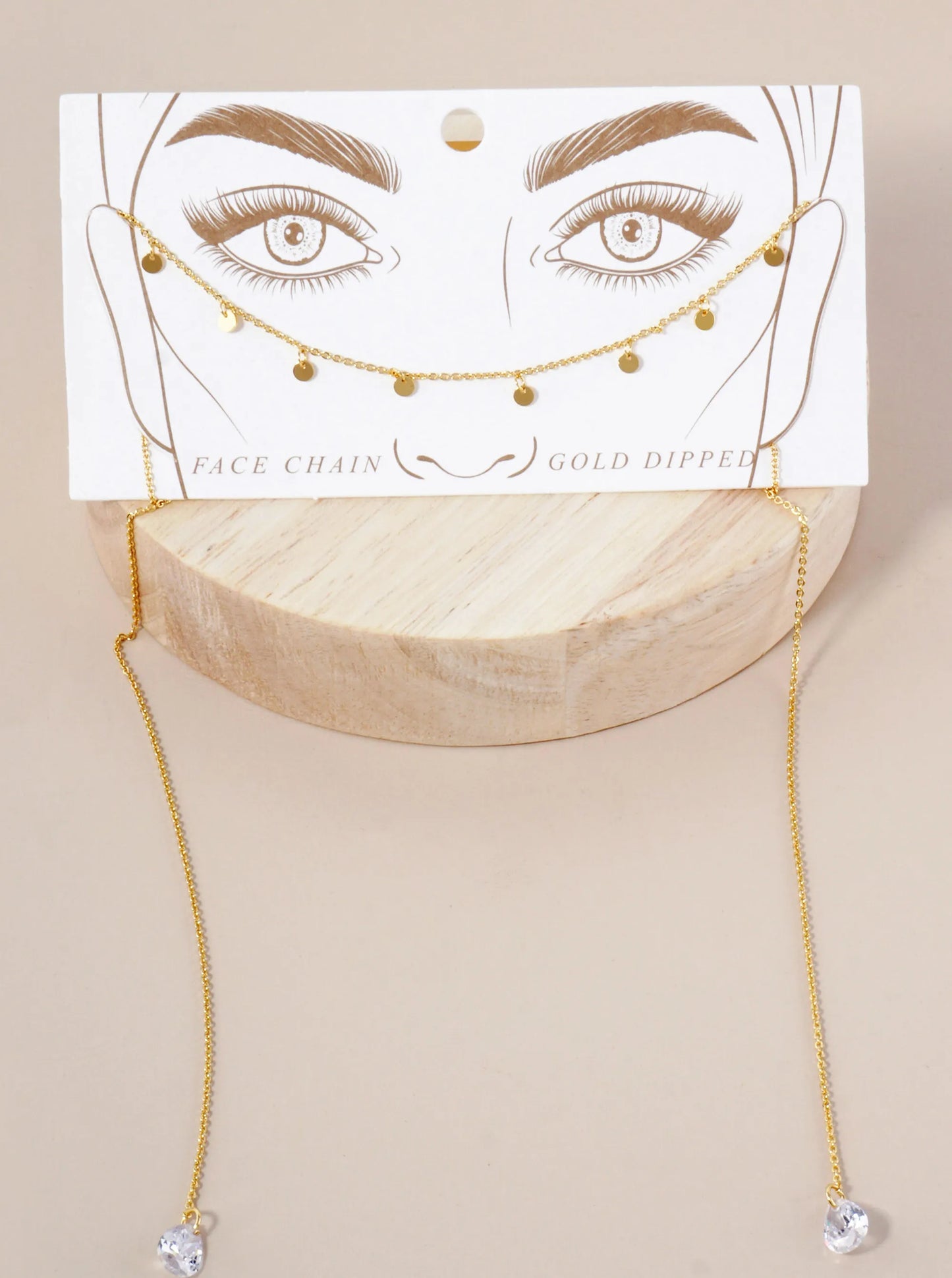 Teardrop Cubic-Zirconia Drop Disc Charms 18K-Gold-Dipped Face-Chain