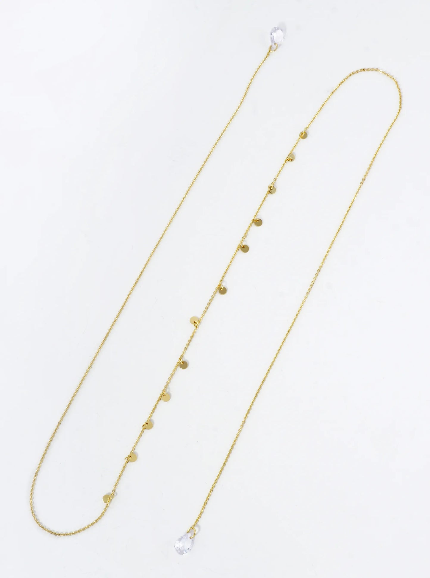 Teardrop Cubic-Zirconia Drop Disc Charms 18K-Gold-Dipped Face-Chain