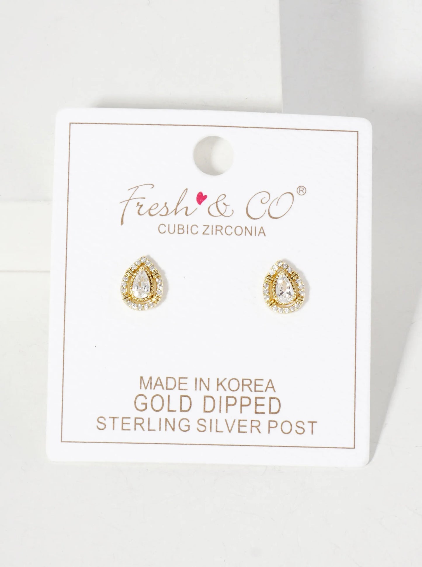 Teardrop Cubic-Zirconia Stone Embellishment 9mm 18K-Gold-Dipped Stud Earrings