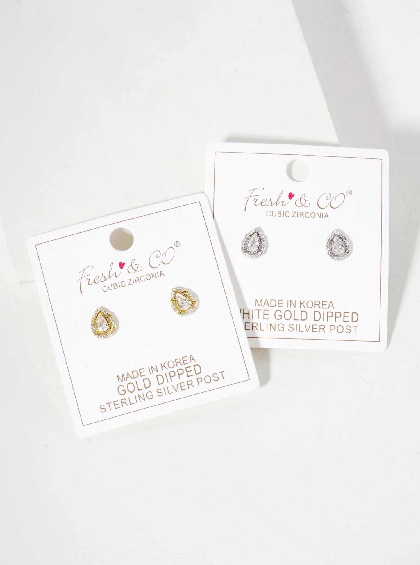 Teardrop Cubic-Zirconia Stone Embellishment 9mm 18K-Gold-Dipped Stud Earrings