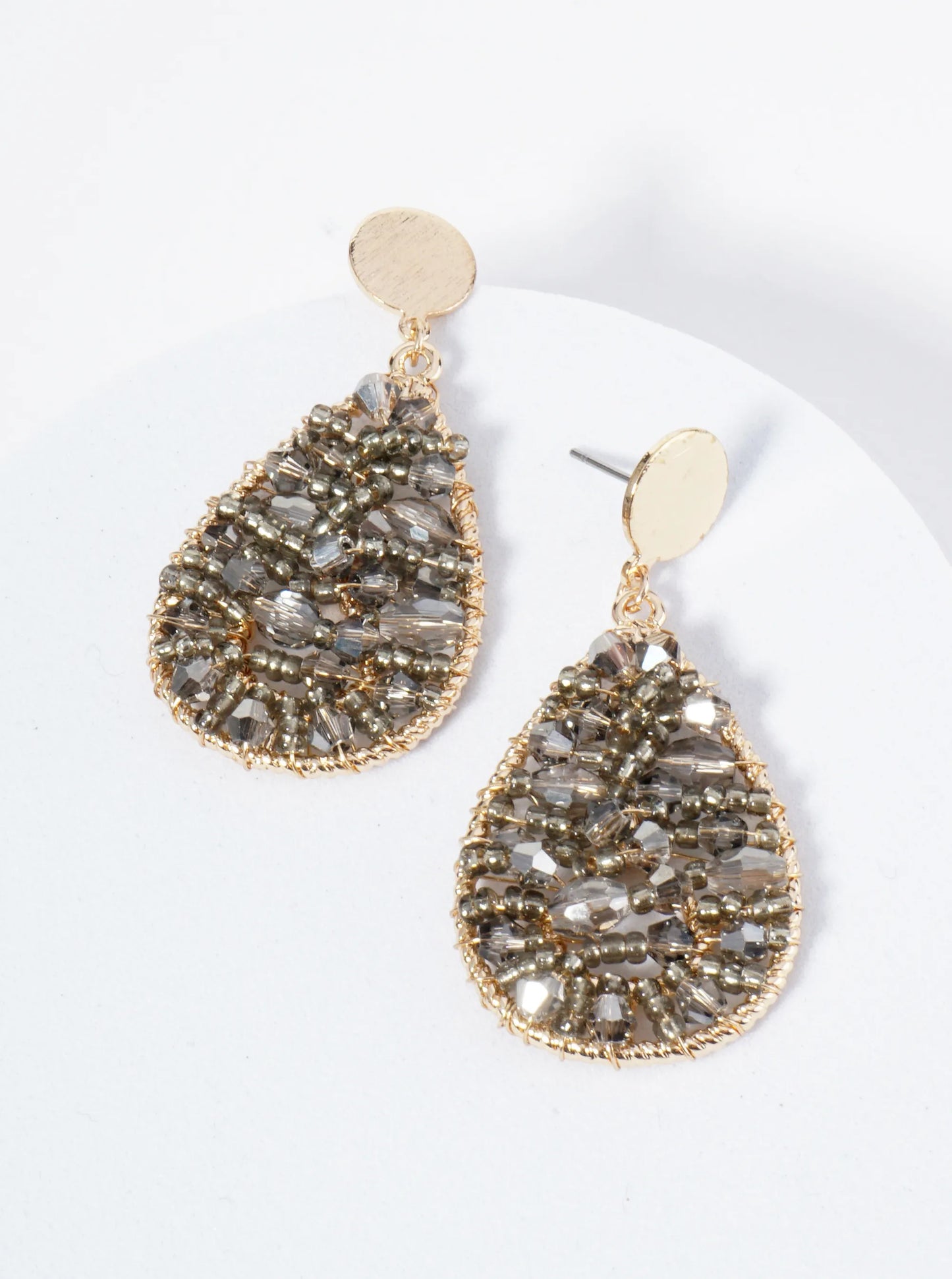 Teardrop Dangle Earrings With Intricate Wire-Wrapped Glass Beads