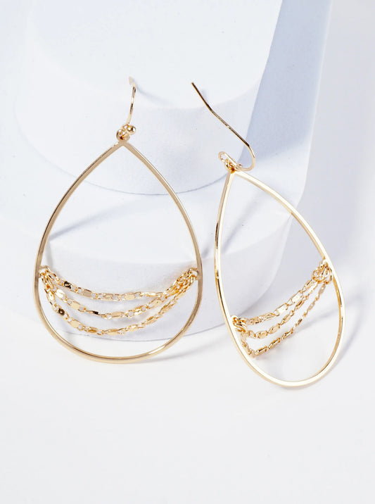 Teardrop Earrings Featuring Three Chains Connected In The Center