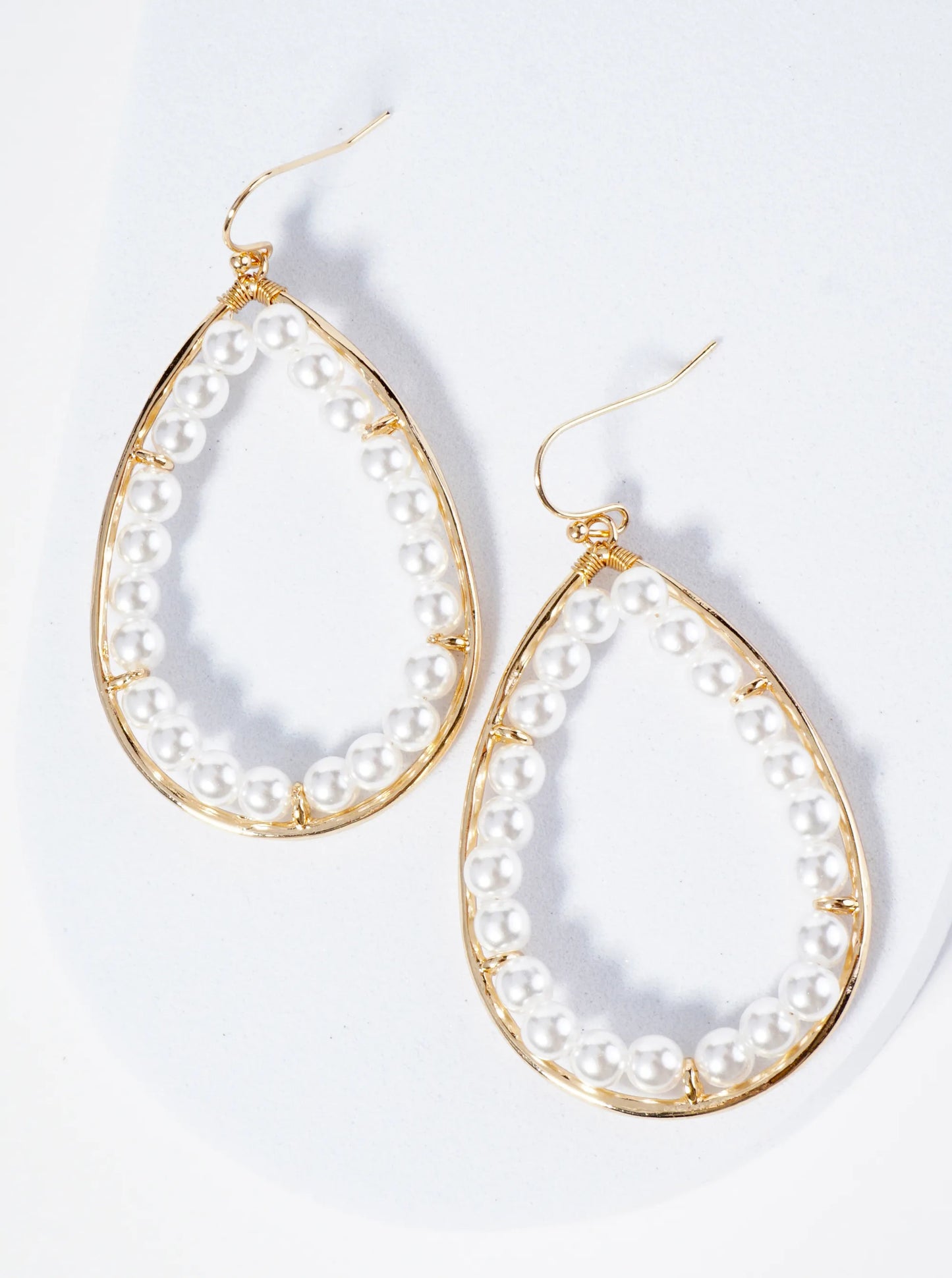 Teardrop Earrings With Pearl Beads Wrapped Inside