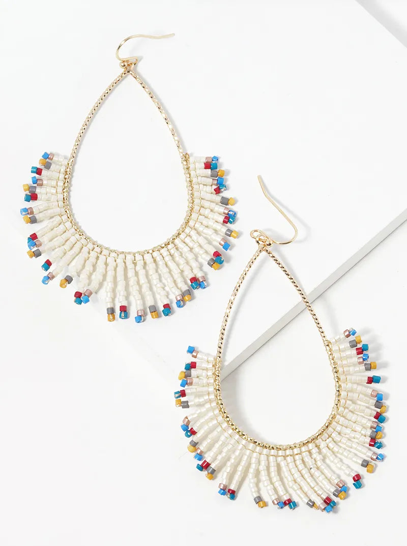 Teardrop Glass Beaded Fringe Earrings