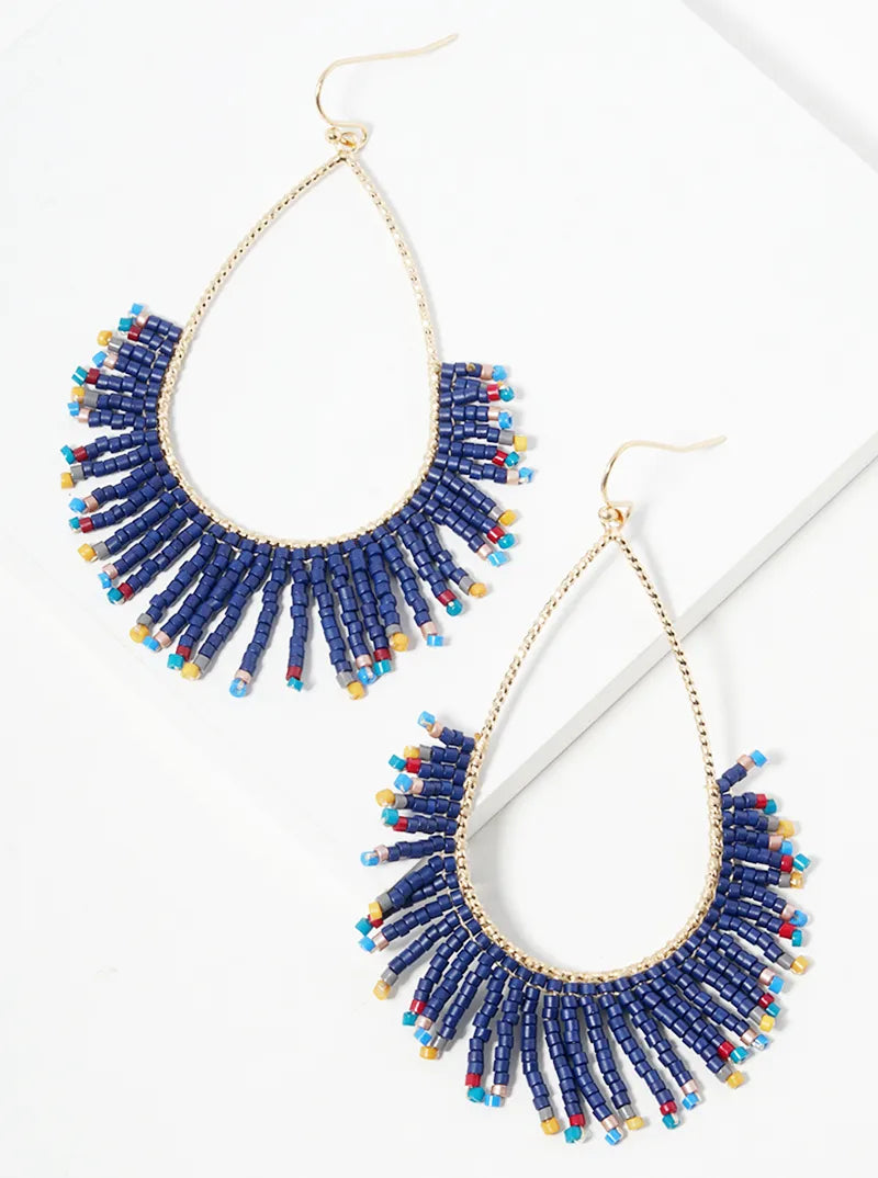 Teardrop Glass Beaded Fringe Earrings