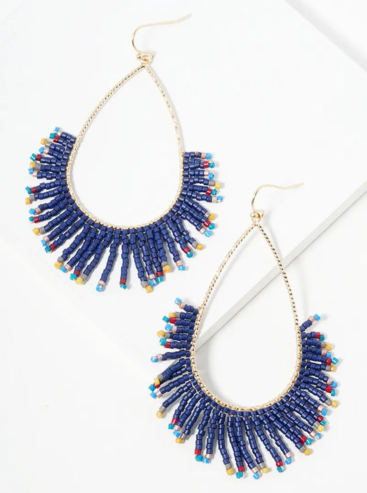 Teardrop Glass Beaded Fringe Earrings