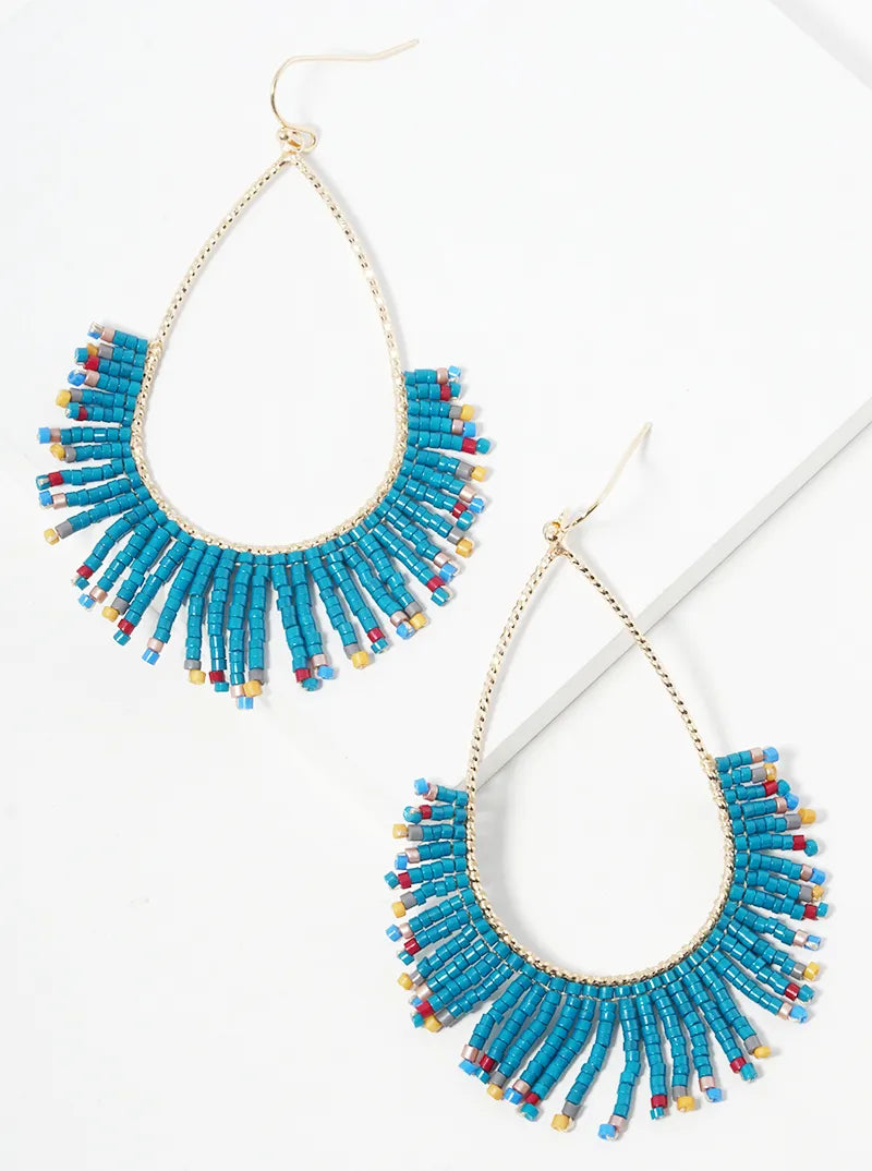 Teardrop Glass Beaded Fringe Earrings