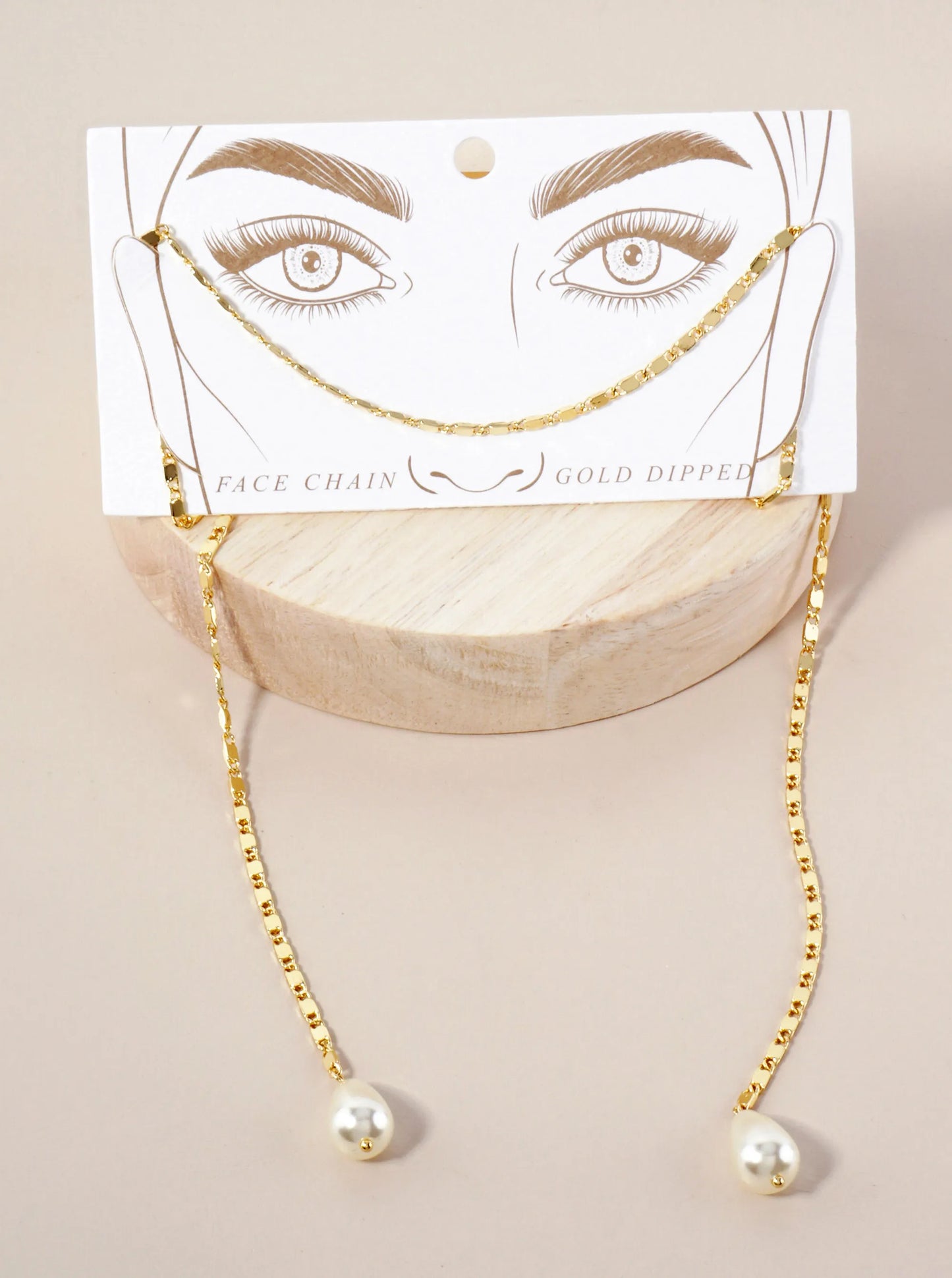 Teardrop Glass Pearl Drop 18K-Gold-Dipped Face-Chain