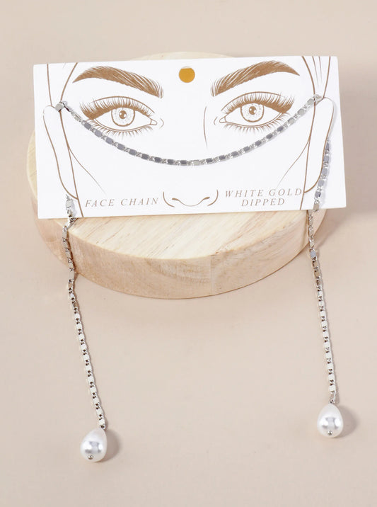Teardrop Glass Pearl Drop 18K-Gold-Dipped Face-Chain