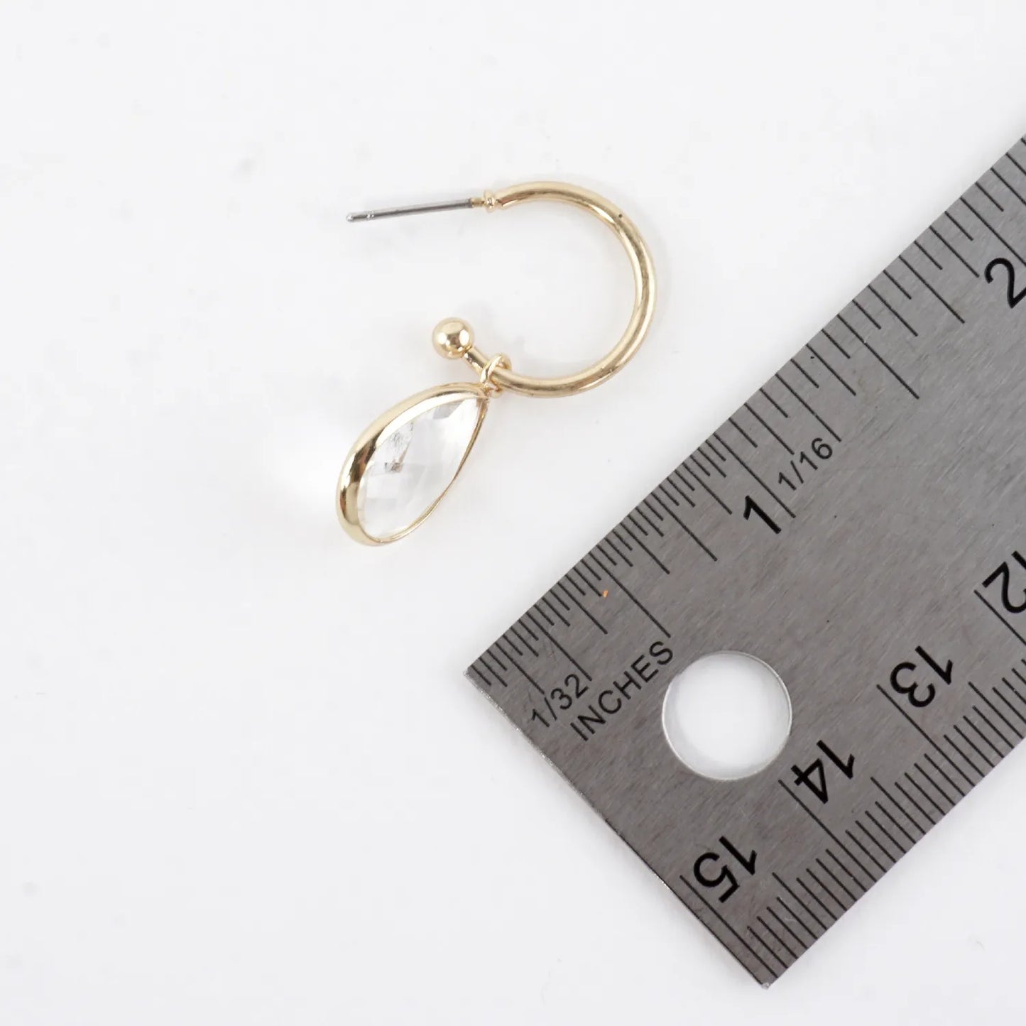 Teardrop Glass Stone Drop 12mm Open Huggie Hoop Earrings