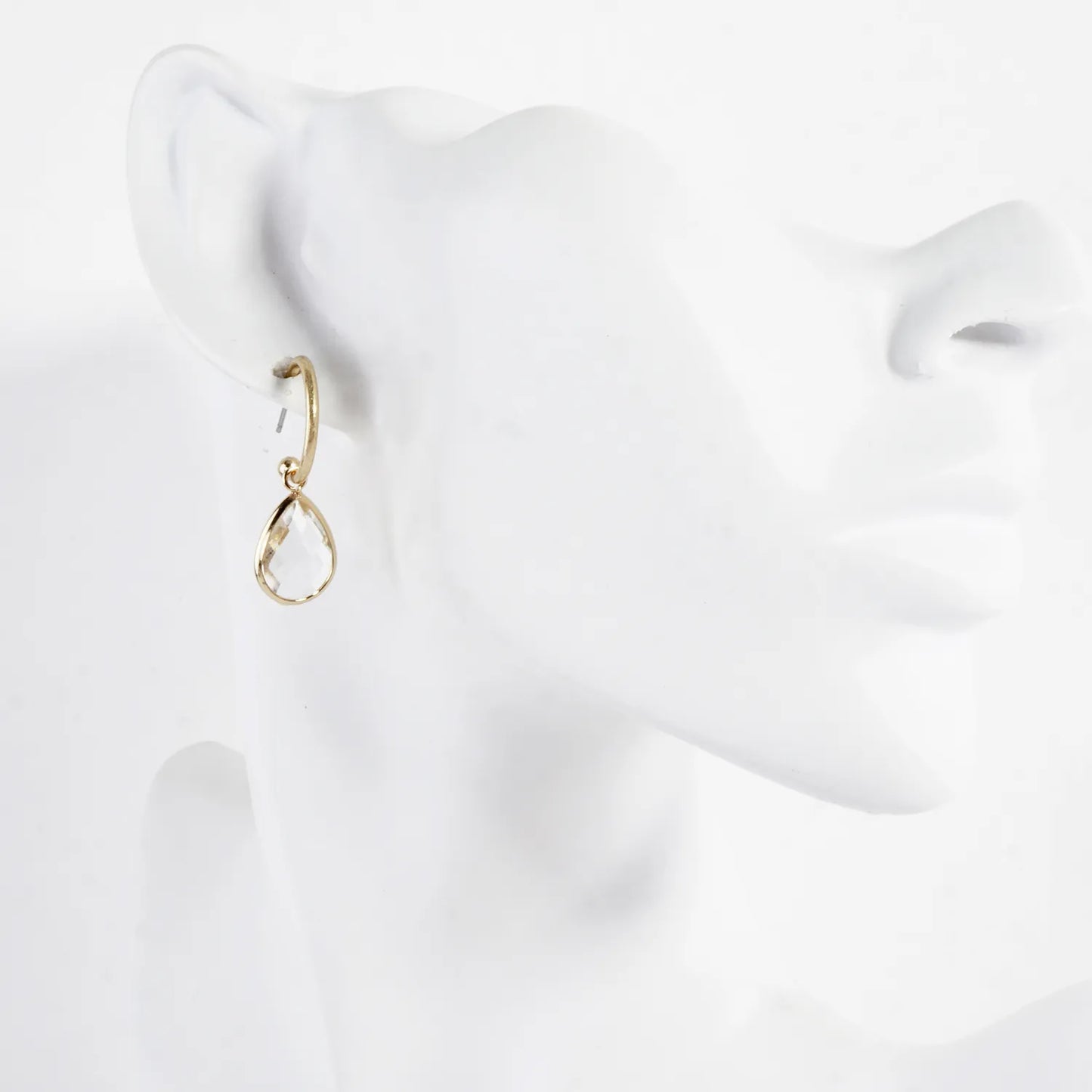Teardrop Glass Stone Drop 12mm Open Huggie Hoop Earrings