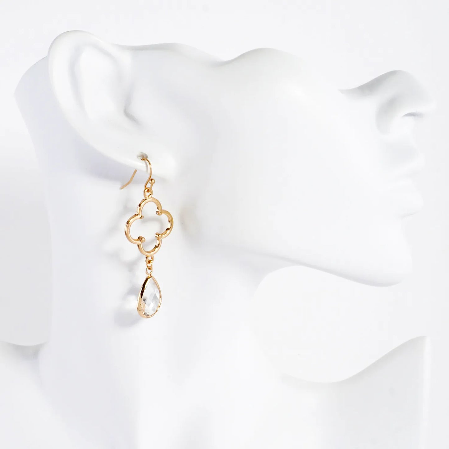 Teardrop Glass Stone Drop Quatrefoil Dangle Earrings