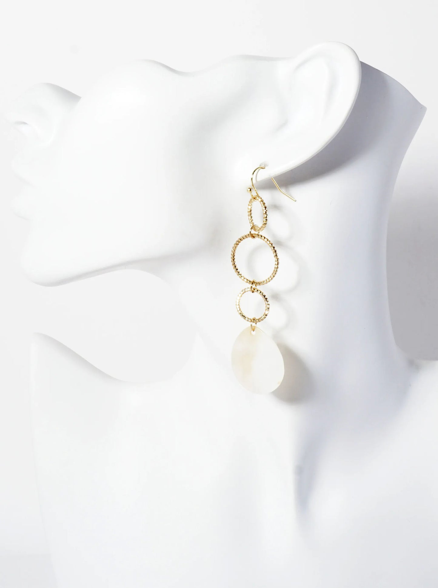 Teardrop Mother-of-Pearl Textured Three Circle Dangle Earrings