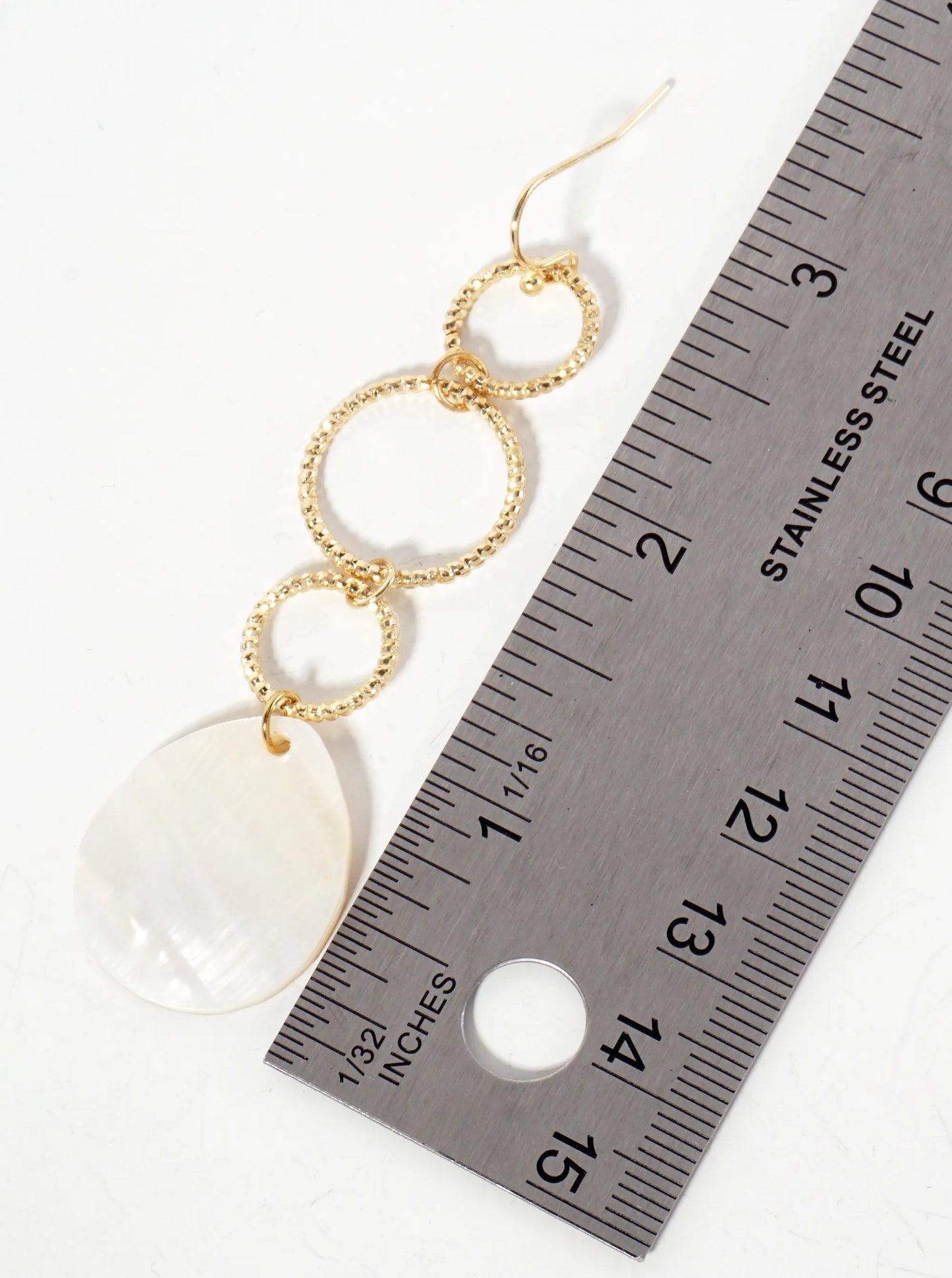 Teardrop Mother-of-Pearl Textured Three Circle Dangle Earrings
