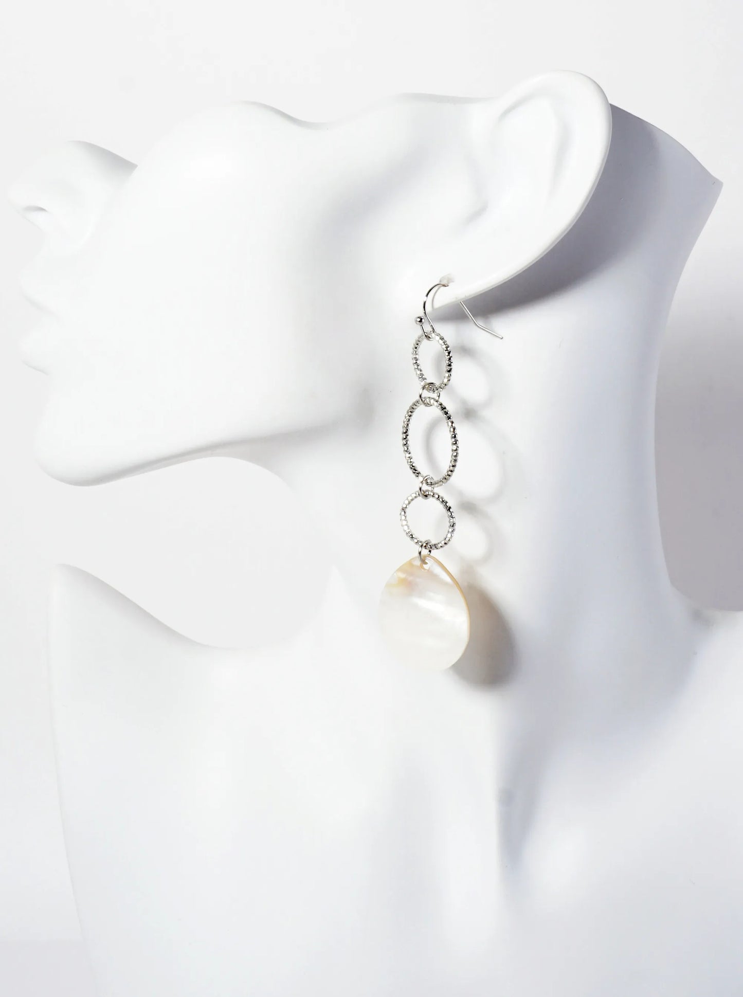 Teardrop Mother-of-Pearl Textured Three Circle Dangle Earrings