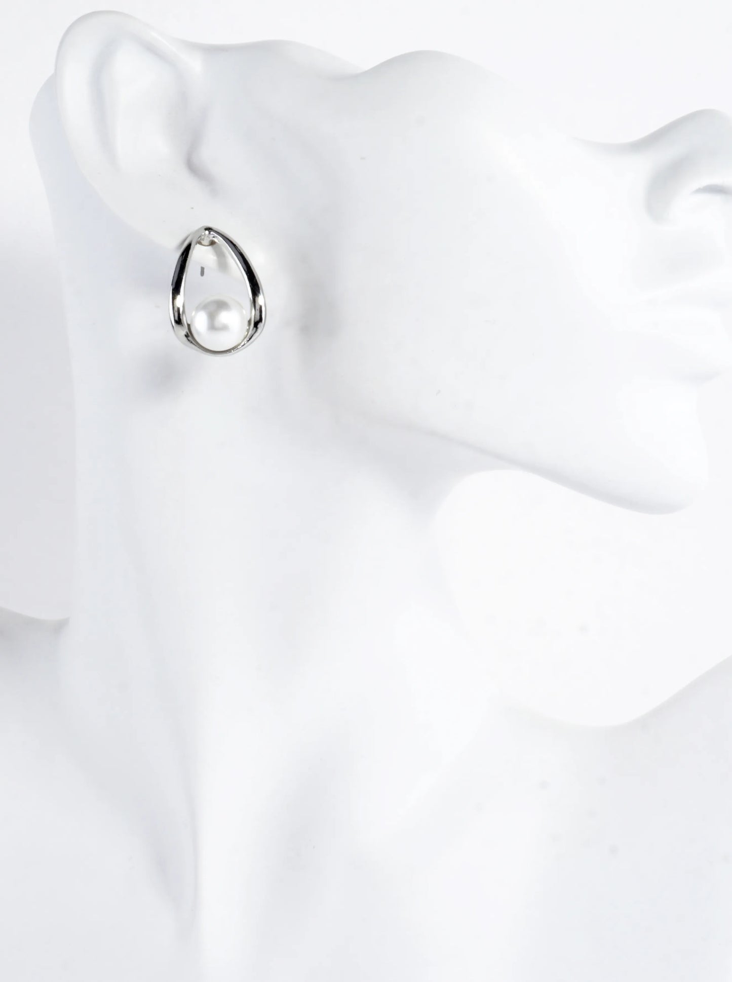 Teardrop Open Frame Stud Earrings Pearl Accent