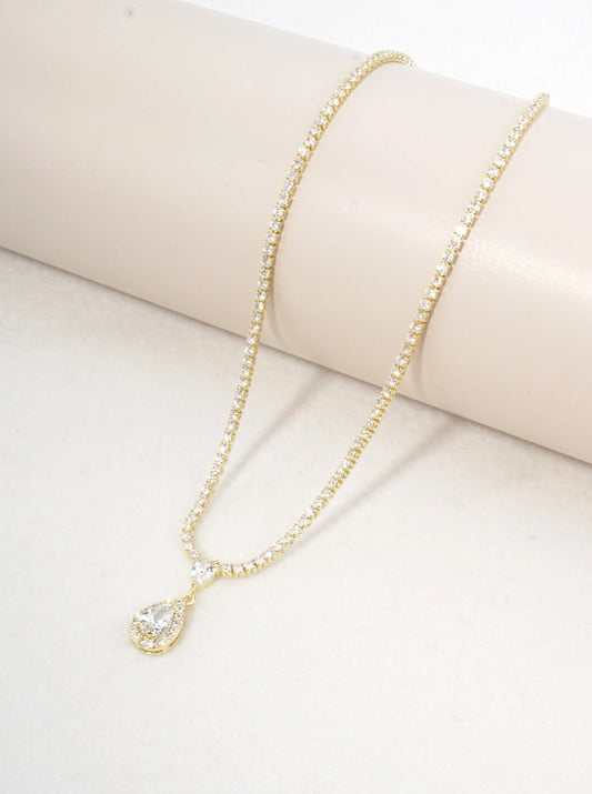 Teardrop Pave Cubic Zirconia Tennis Necklace