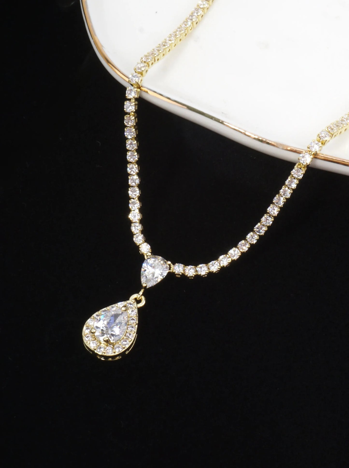 Teardrop Pave Cubic Zirconia Tennis Necklace
