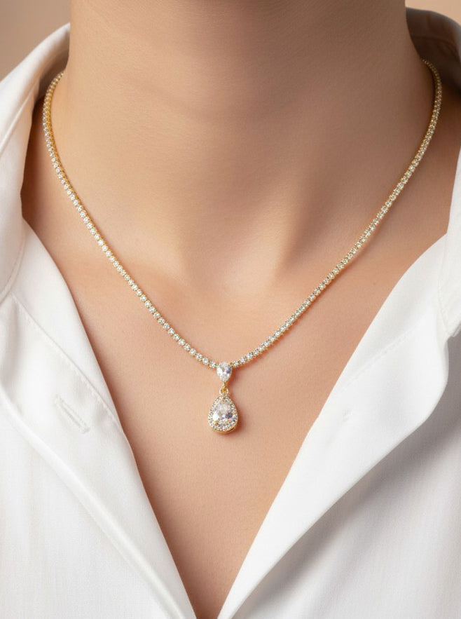 Teardrop Pave Cubic Zirconia Tennis Necklace