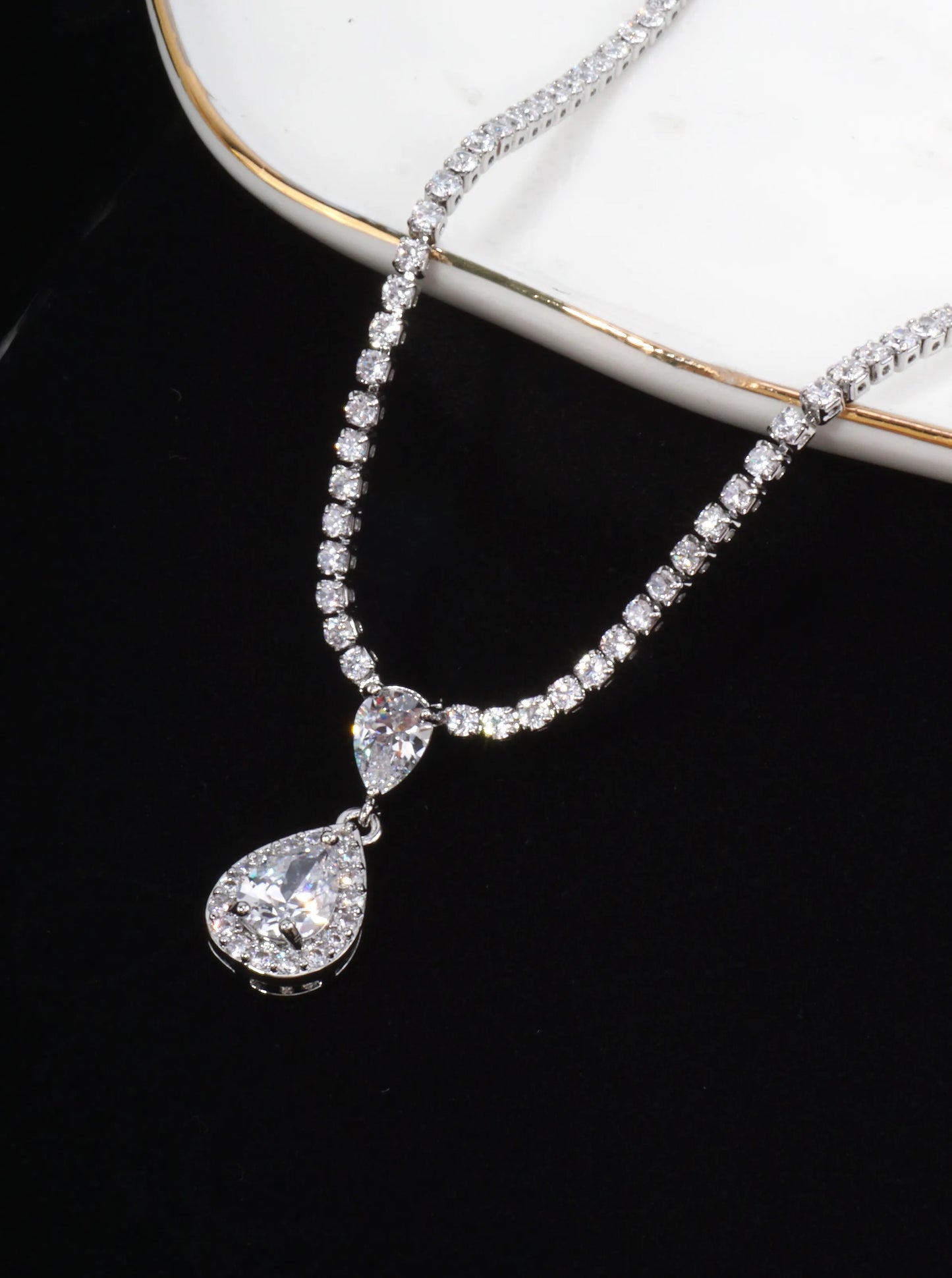 Teardrop Pave Cubic Zirconia Tennis Necklace