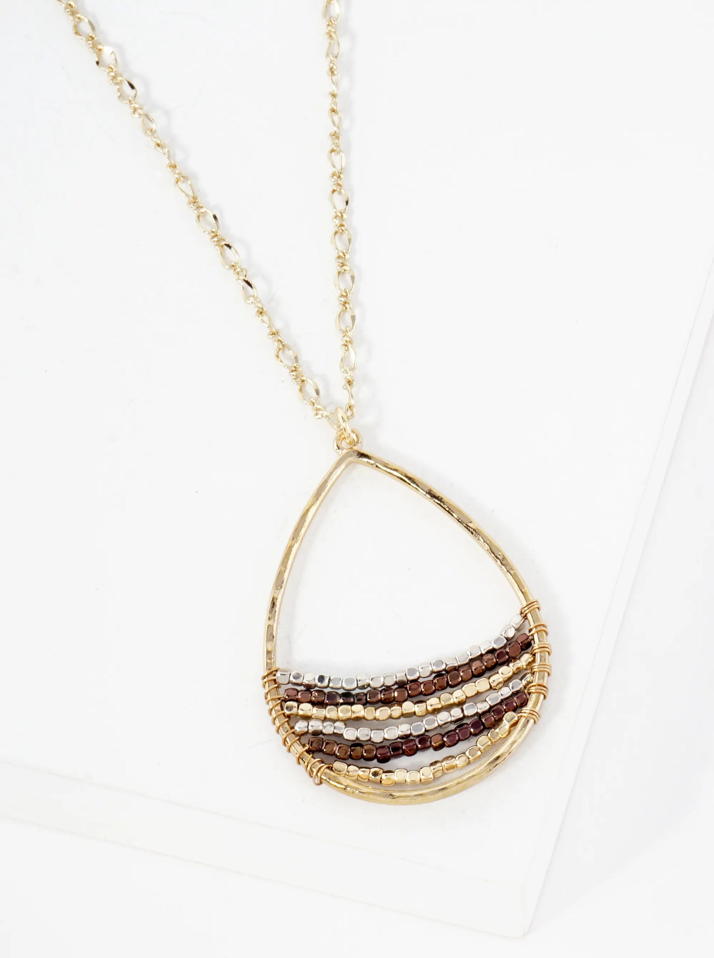 Teardrop Pendant Necklace With Metal Beads