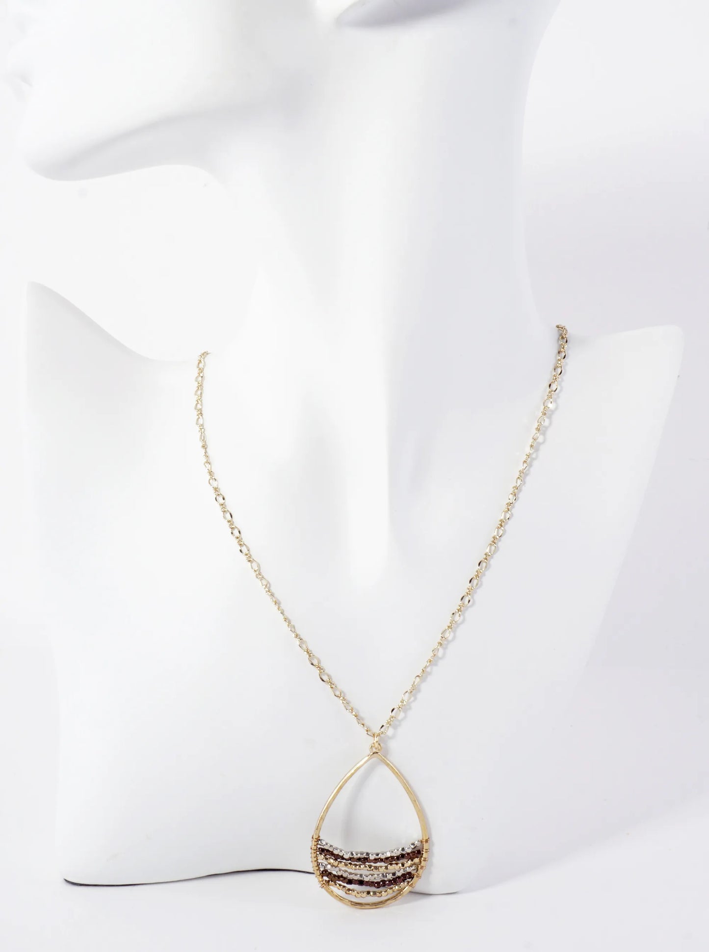 Teardrop Pendant Necklace With Metal Beads