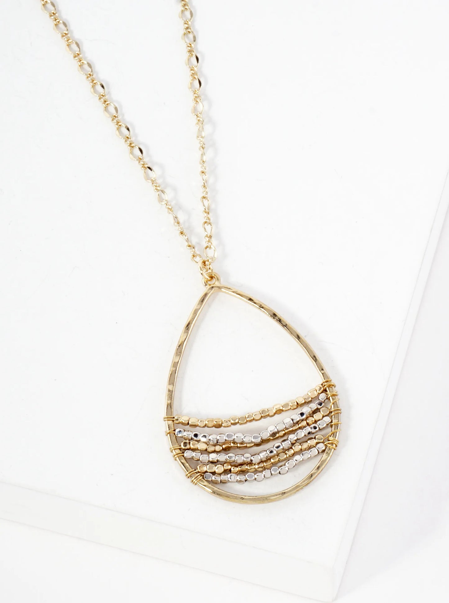 Teardrop Pendant Necklace With Metal Beads