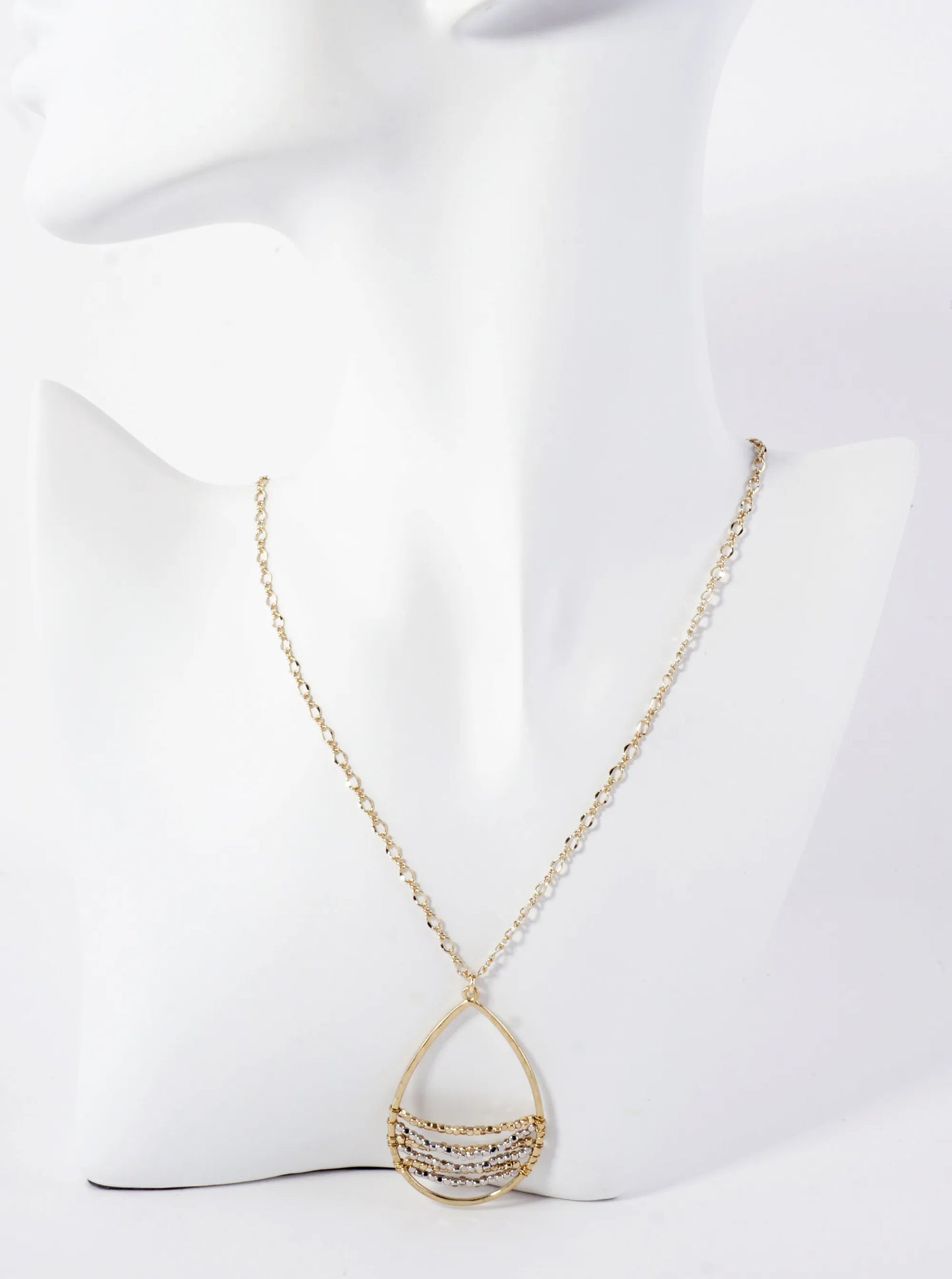 Teardrop Pendant Necklace With Metal Beads