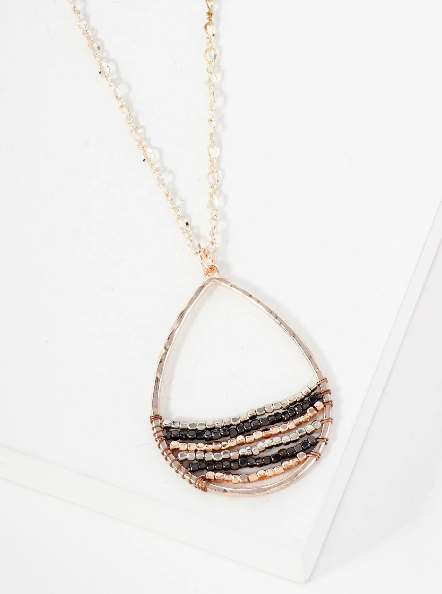 Teardrop Pendant Necklace With Metal Beads