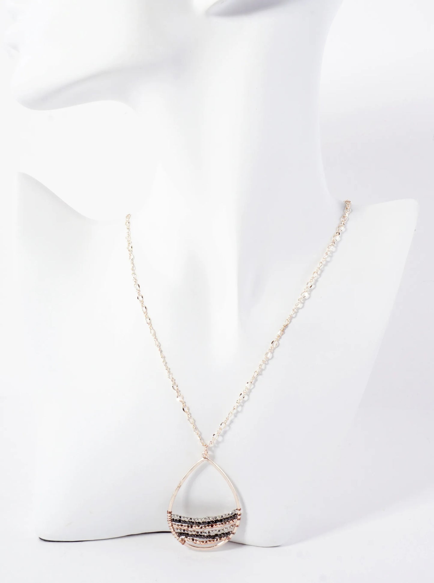 Teardrop Pendant Necklace With Metal Beads