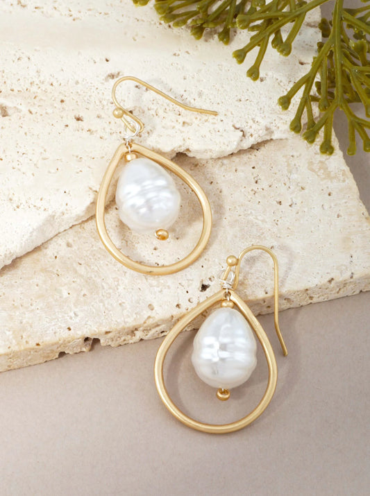 Teardrop Resin Pearl Matte Dangle Earrings