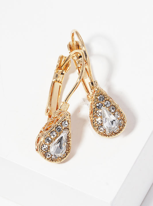 Teardrop Rhinestone French Clip Earrings