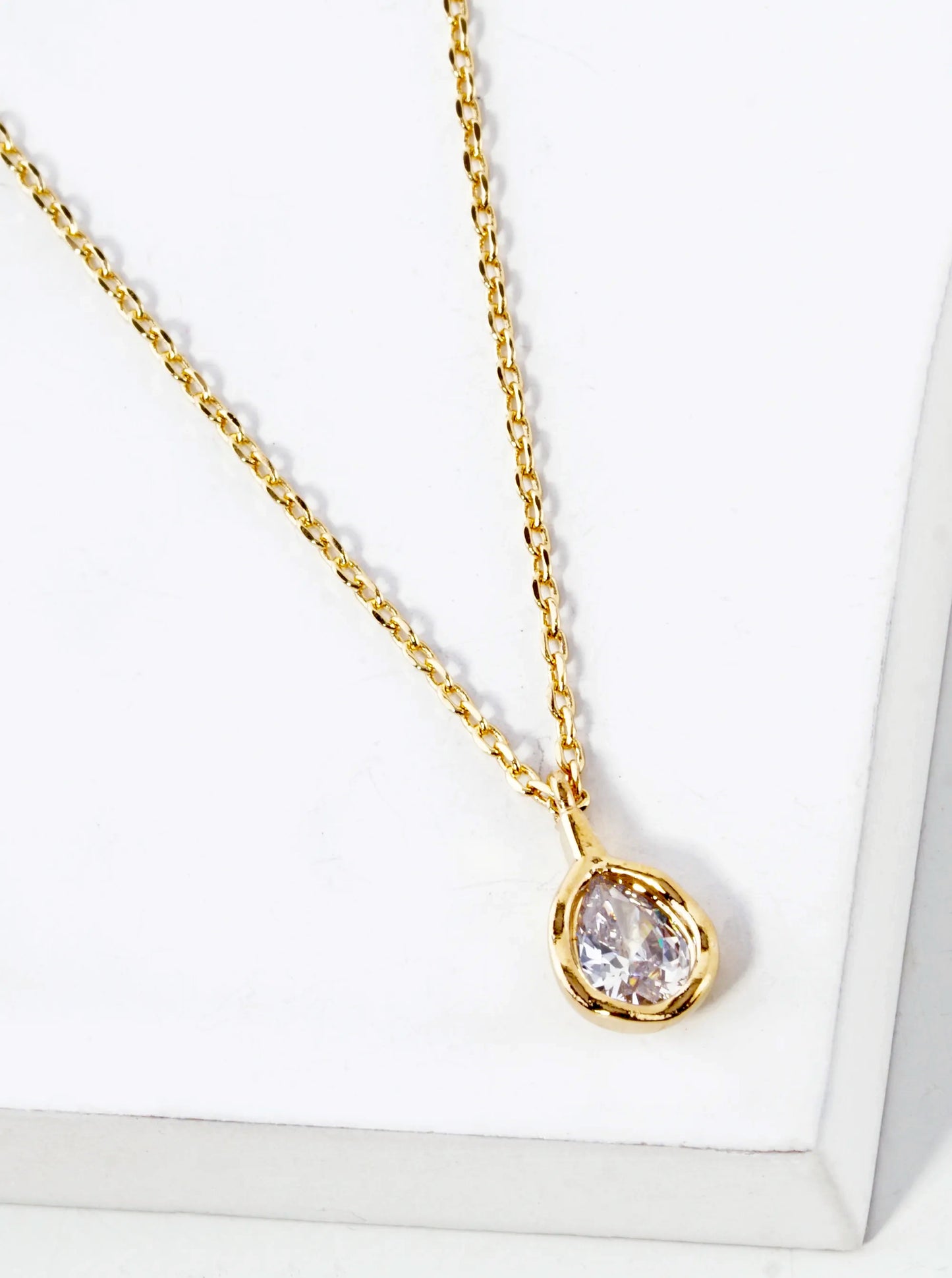 Teardrop-Shape Cubic-Zirconia Stone Pendant 18K-Gold-Dipped Necklace