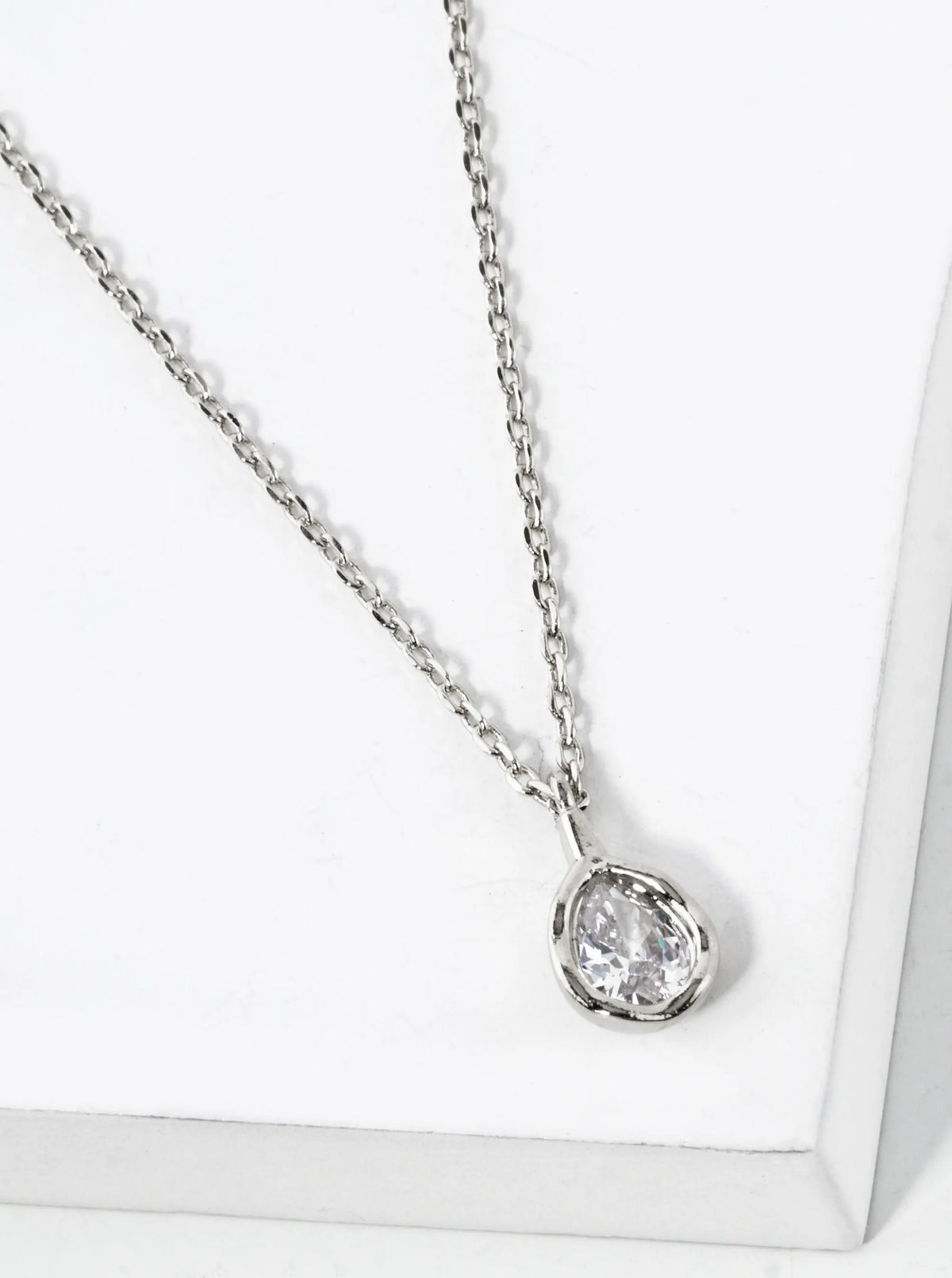 Teardrop-Shape Cubic-Zirconia Stone Pendant 18K-Gold-Dipped Necklace