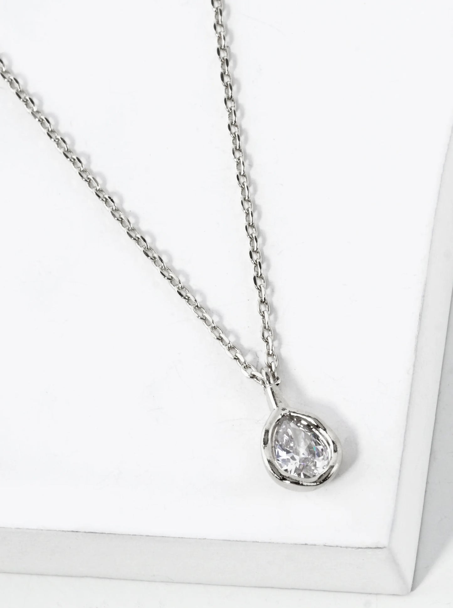 Teardrop-Shape Cubic-Zirconia Stone Pendant 18K-Gold-Dipped Necklace