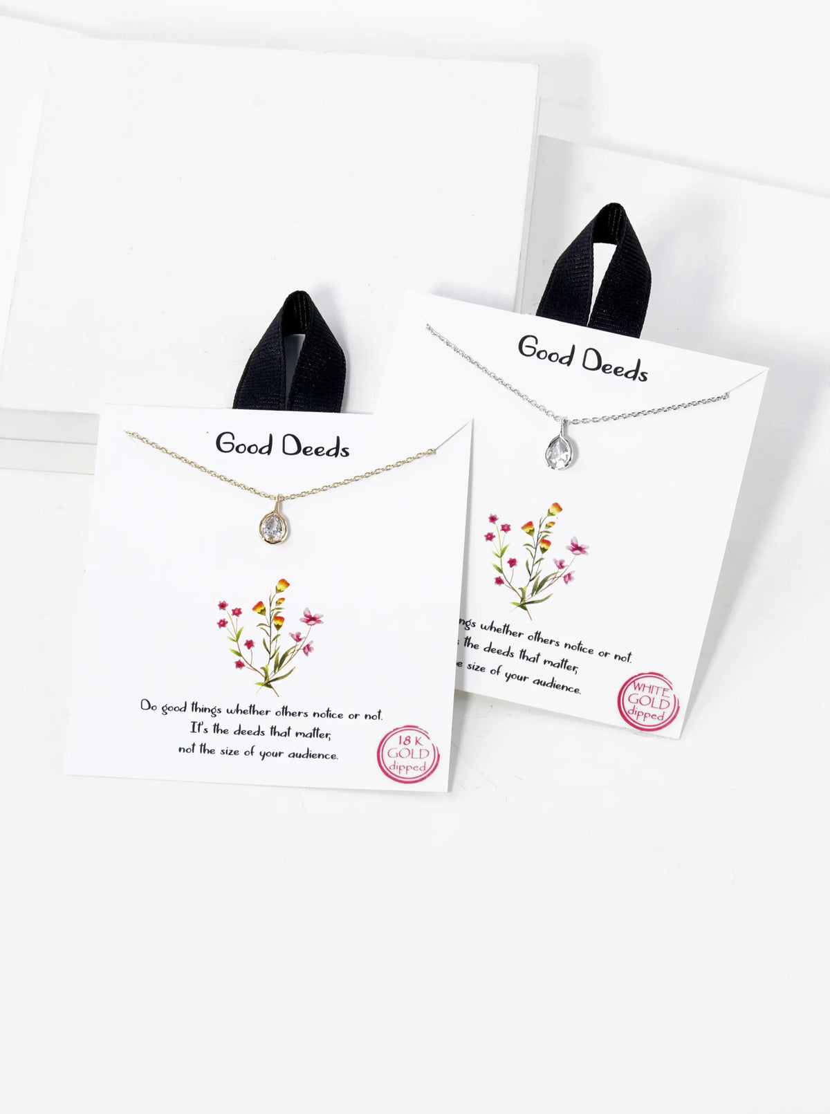 Teardrop-Shape Cubic-Zirconia Stone Pendant 18K-Gold-Dipped Necklace