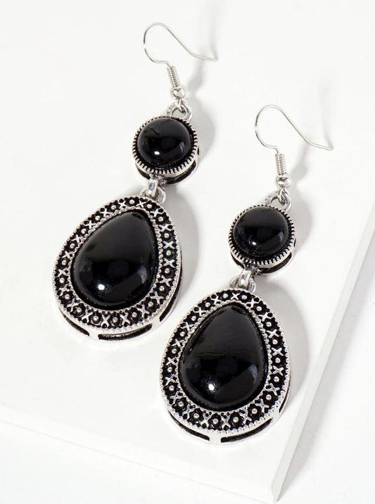 Teardrop-Shape Semi-Precious Natural-Stone Dangle Drop Bohemian Western Earrings