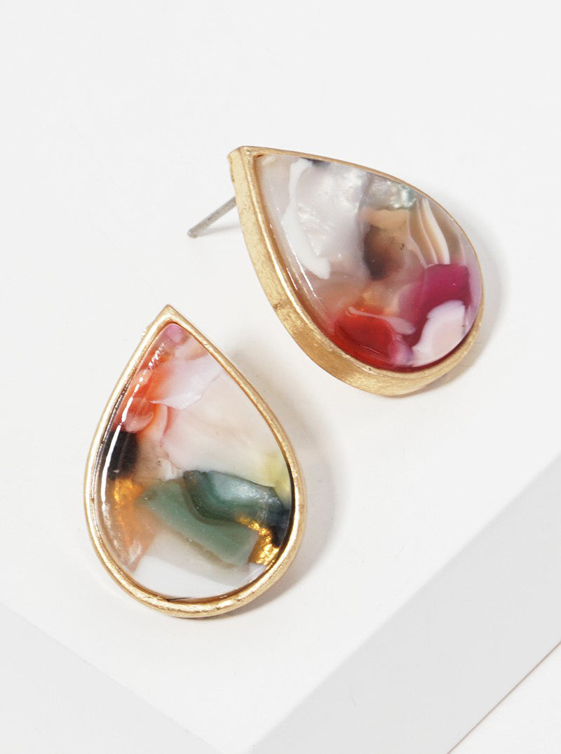 Teardrop Shaped Acetate Button Stud Earrings