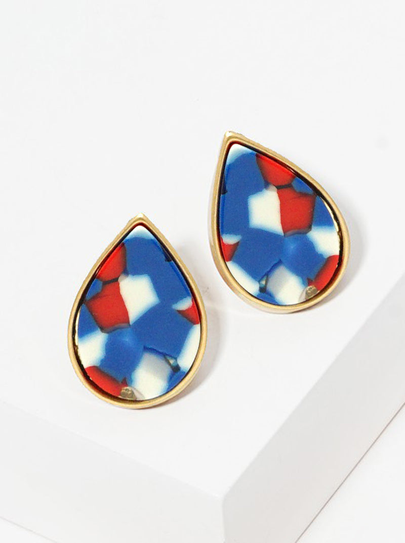Teardrop Shaped Acetate Button Stud Earrings
