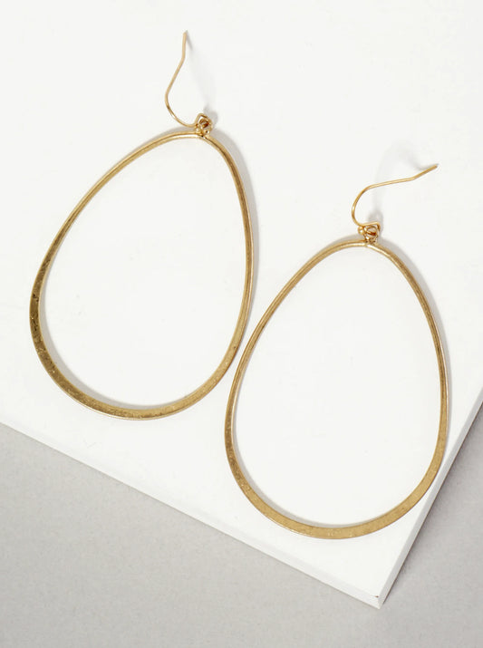 Teardrop-Shaped Brass Dangle Earrings With-Flat-Center