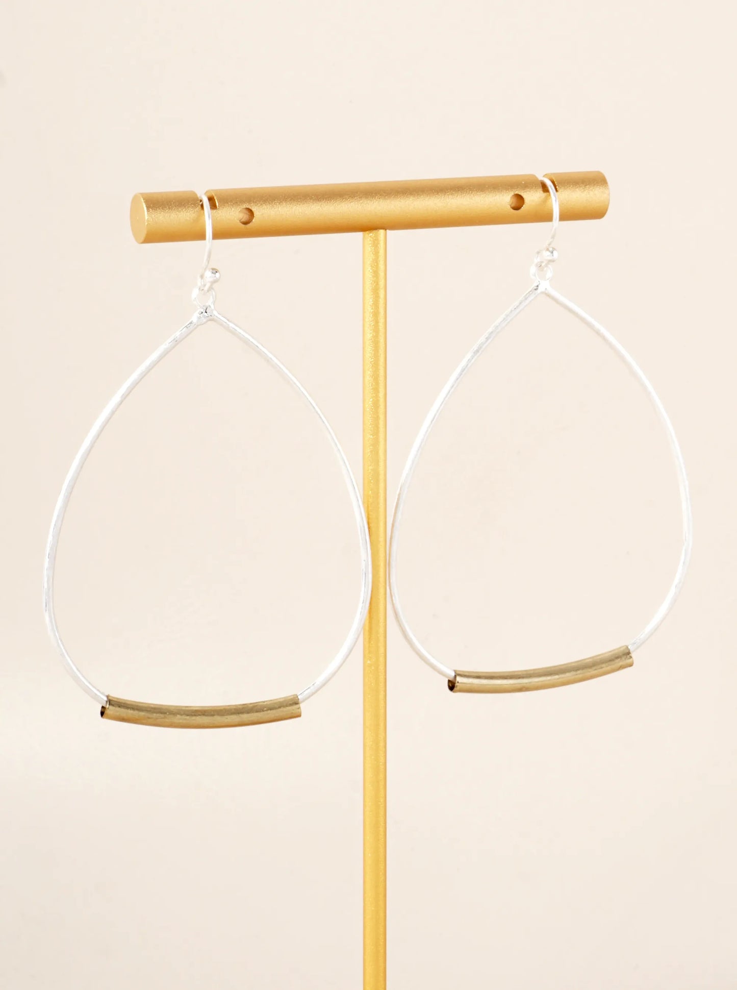 Teardrop Shaped Brass Wire With Tube Dangle Earrings