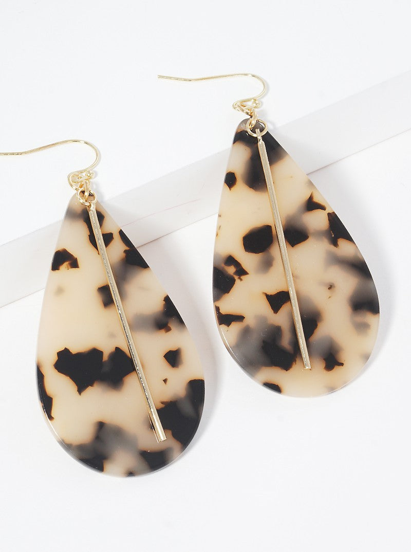 Teardrop Shaped Cellulose Acetate With Zinc Alloy Cast Bar Drop Earrings