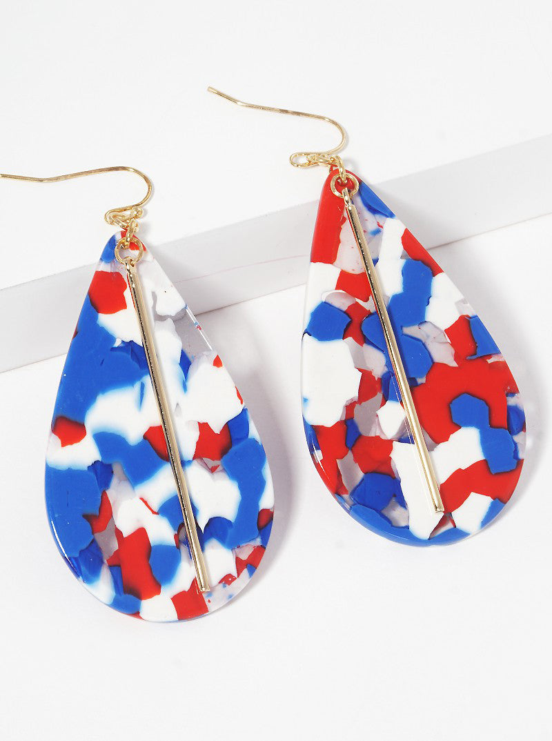 Teardrop Shaped Cellulose Acetate With Zinc Alloy Cast Bar Drop Earrings