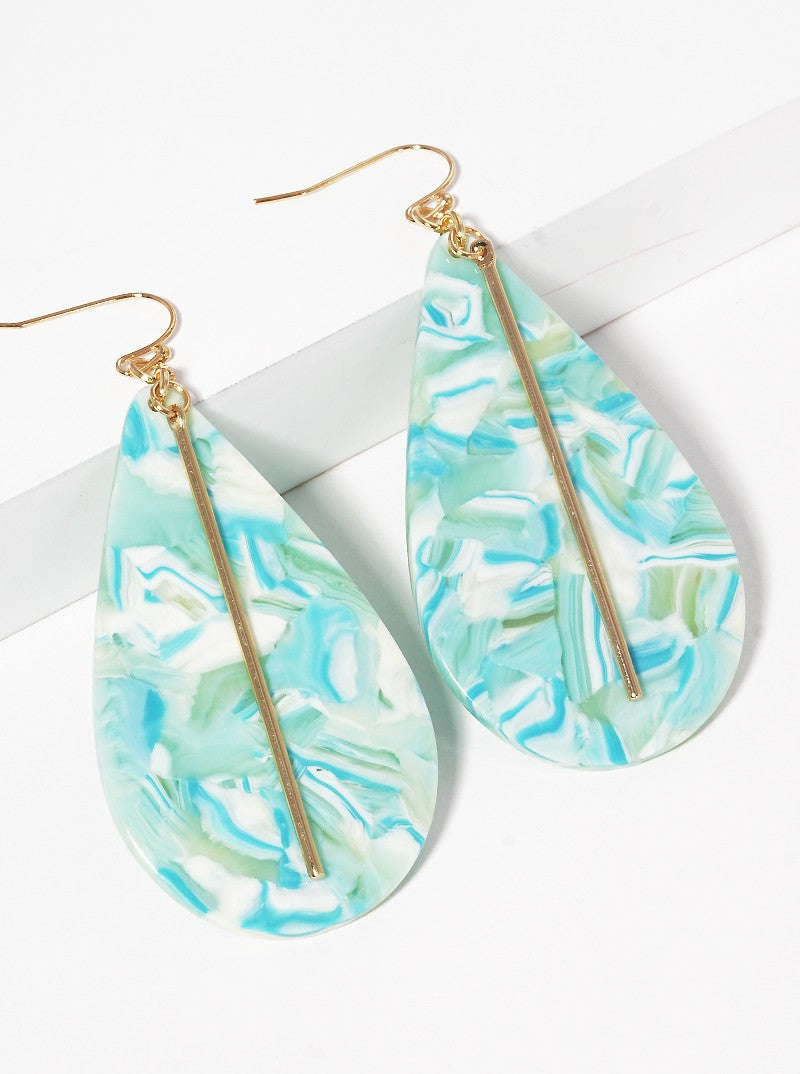 Teardrop Shaped Cellulose Acetate With Zinc Alloy Cast Bar Drop Earrings