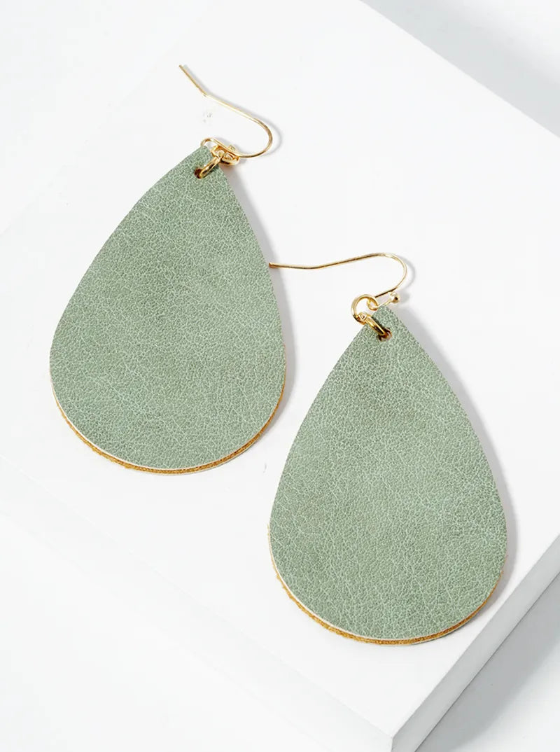 Teardrop Shaped Leatherette Dangle Drop Earrings