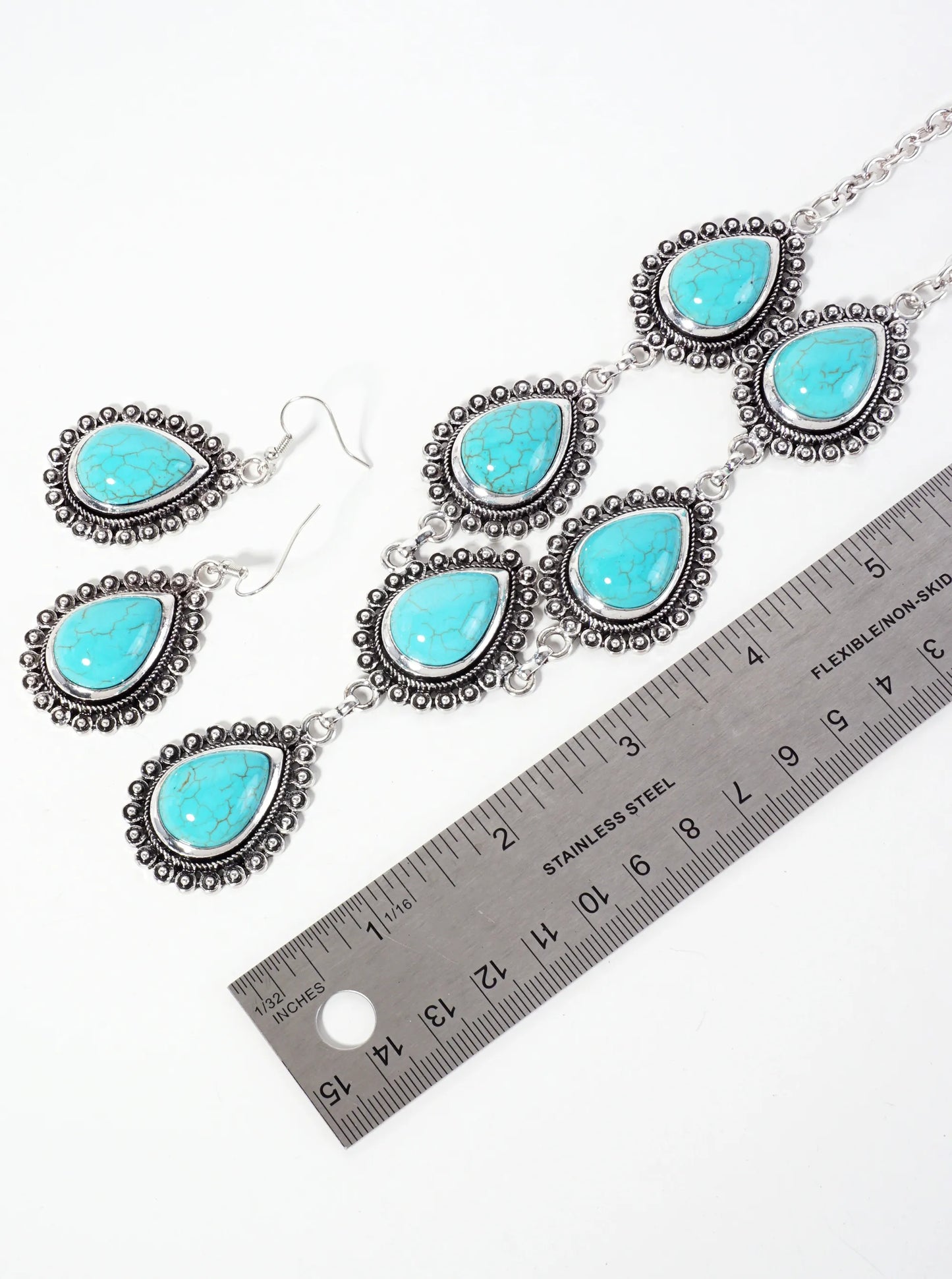 Teardrop-Shaped Semi-Precious Stone Bohemian Western Statement Necklace Set-with-Earrings