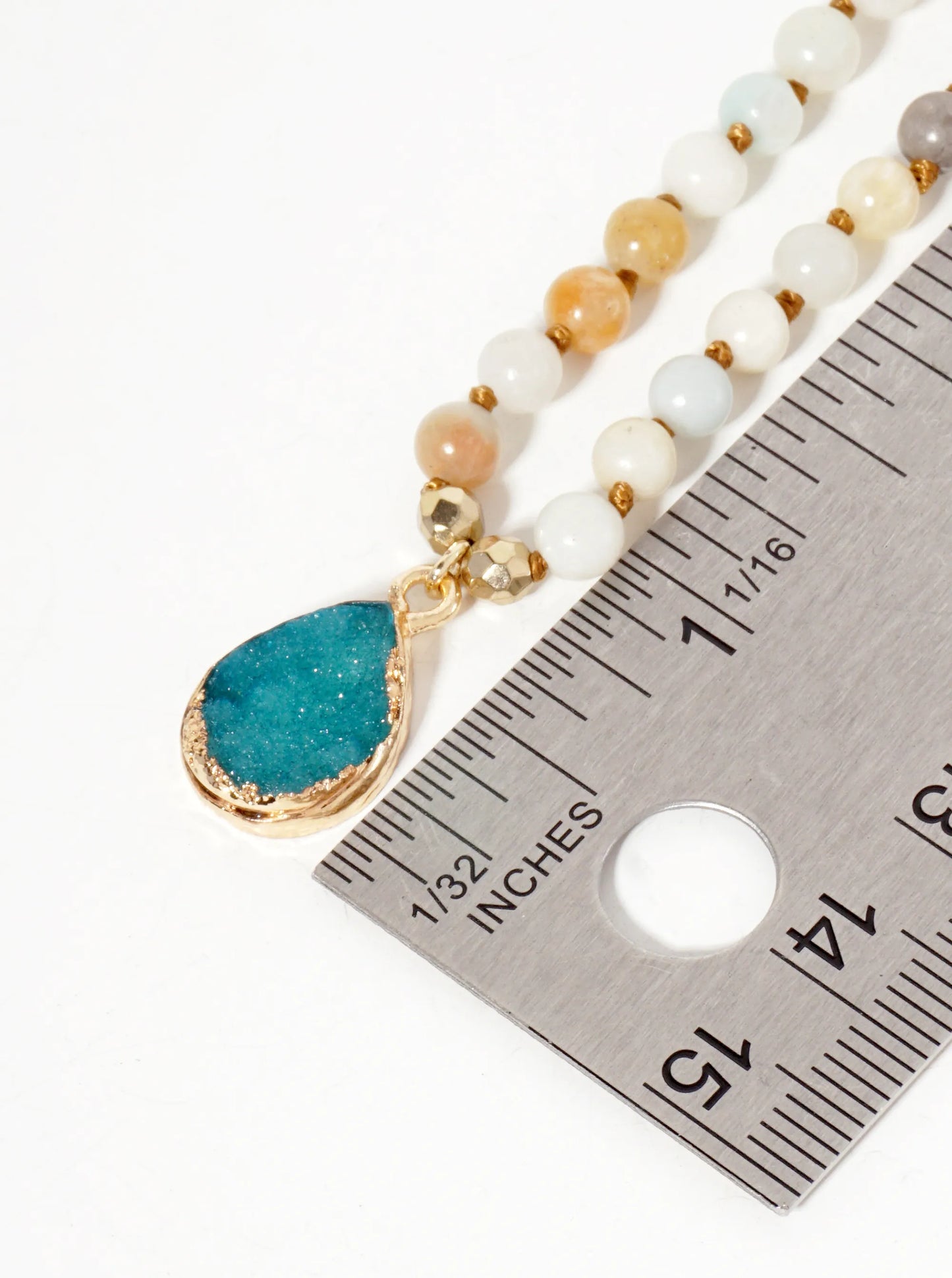 Teardrop-Shaped Simulated Druzy Pendant 4mm Semi-Precious-Natural-Stone Chain Necklace